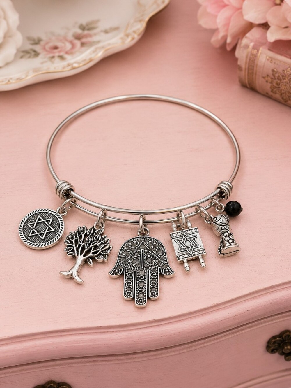 Jewish Onyx Handcreated Charm Bracelet